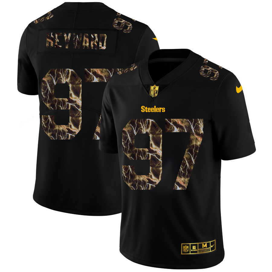 2020 Pittsburgh Steelers #97 Cameron Heyward Men Black Nike Flocked Lightning Vapor Limited NFL Jersey